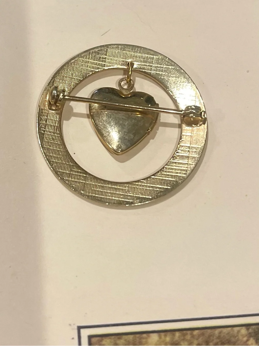Vintage Gold Heart Locket with Starburst Diamond Flake-Circle Brooch